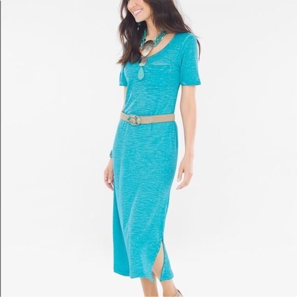 Chico's Turquoise Midi Dress Size 0P XS (4-6) - Picture 1 of 12